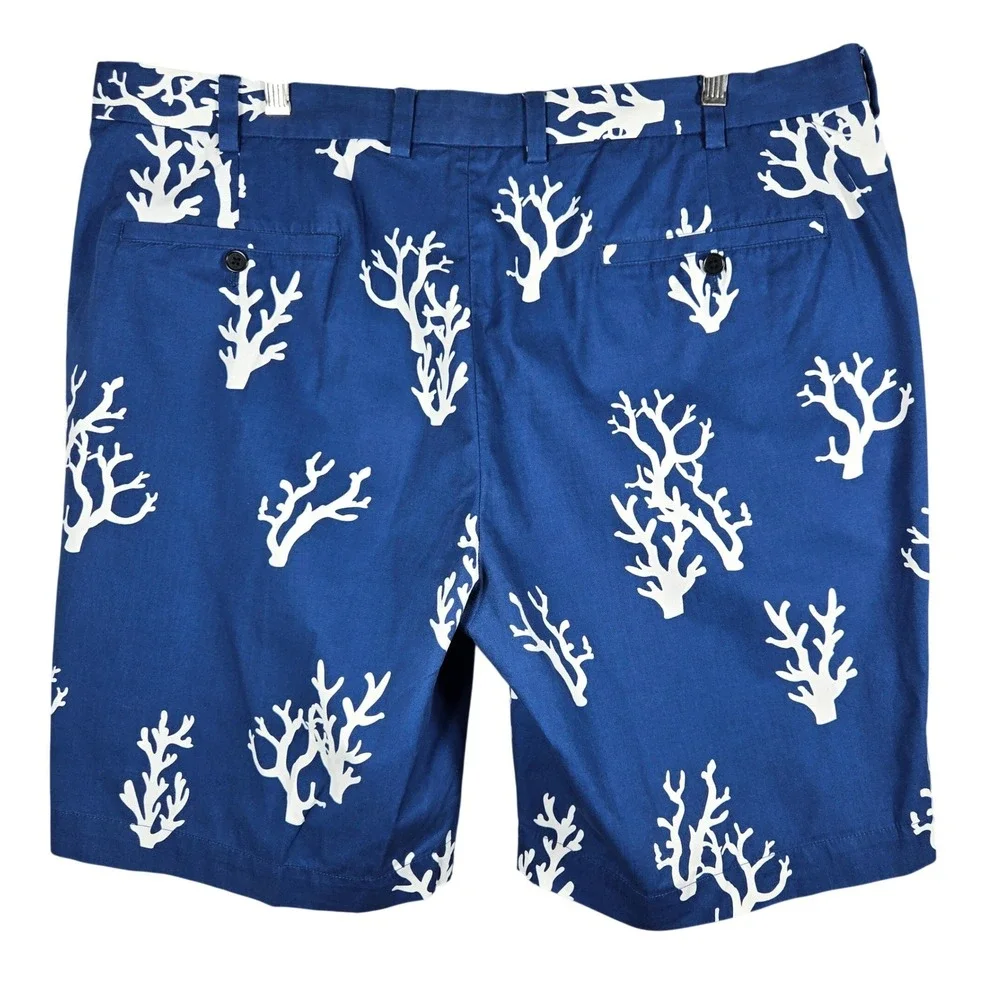 Brooks Brothers Bermuda Shorts Mens 40 Blue Coral Print Cotton Chino 10